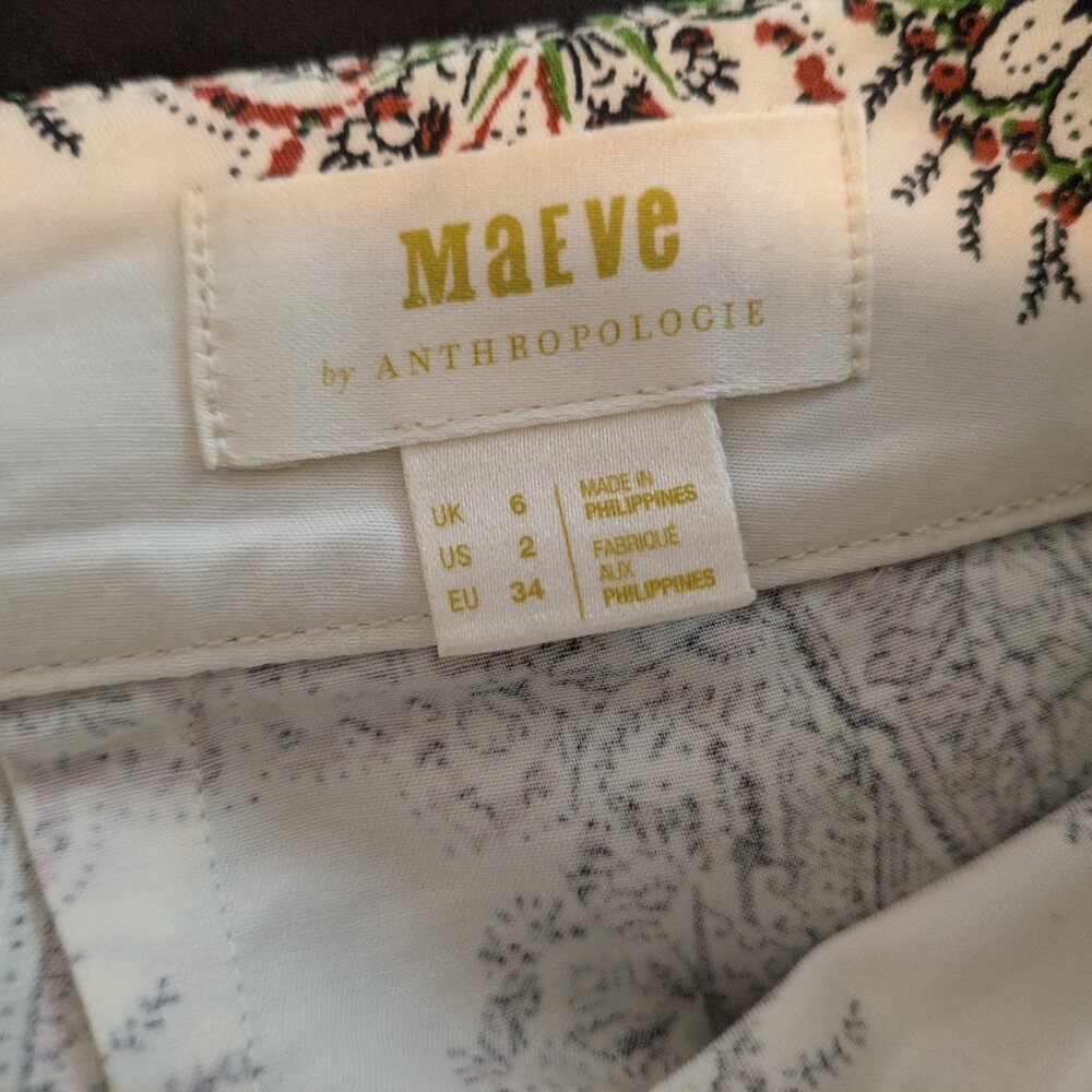 Anthropologie Maeve Printed White Button Front Skirt - Picture 2 of 11